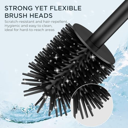 FORIOUS Toilet Bowl Brush and Holder Set, 304 Stainless Steel Handle Black - color: Matte Black, size: Tall