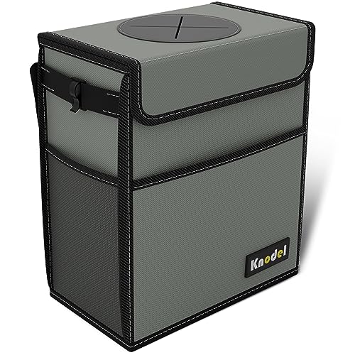 K KNODEL Car Trash Can with Lid, Car Garbage, Bin and Bag (Large, Gray) - color: Gray, size: Large