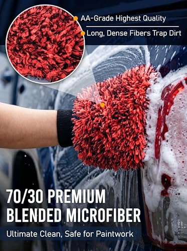 TAKAVU Car Wash Mitt, 2 Pack Microfiber, Scratch-Free (Red) - color: Red