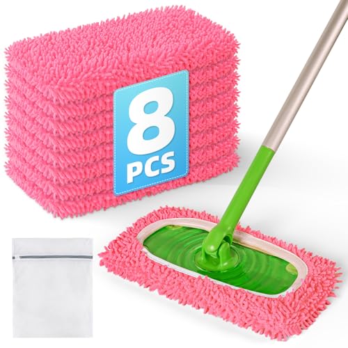 8 Pack Reusable Mop Pads for Swiffer, Microfiber Dry Sweeping Cloths, Pink - color: Pink