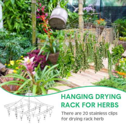 Bokon 4 Pcs Hanging Herb Drying Rack with Stainless Clips Hook, Rectangle - style: Rectangle