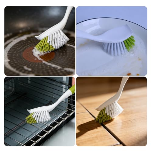 Dish Brush Scrub Brush with Handle - 3 Pack Stiff Bristles Dish Scrubber for Cleaning Dishes, Pots, Pans, Sink, Cast Iron - Hard Bristles,No Residue (Yellow-Green, Gray, Light Blue) - color: Yellow-green, Gray, Light Blue