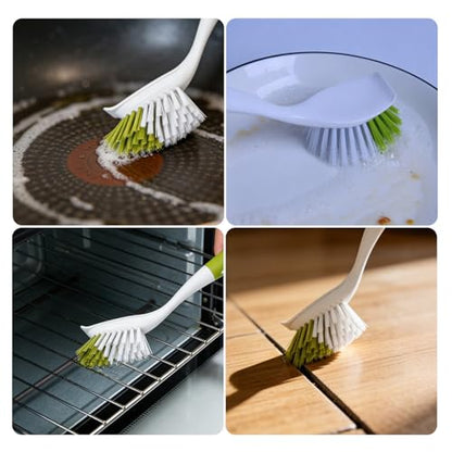 Dish Brush Scrub Brush with Handle - 3 Pack Stiff Bristles Dish Scrubber for Cleaning Dishes, Pots, Pans, Sink, Cast Iron - Hard Bristles,No Residue (Yellow-Green, Gray, Light Blue) - color: Yellow-green, Gray, Light Blue