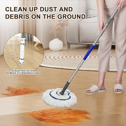 Self Wringing Mop - Easy Squeeze Twist Mop with 52.5 Inch Long Handle, Heavy Duty for Hardwood, Tile, Vinyl & Laminate Floors (White-2 Head) - color: White-2 Head
