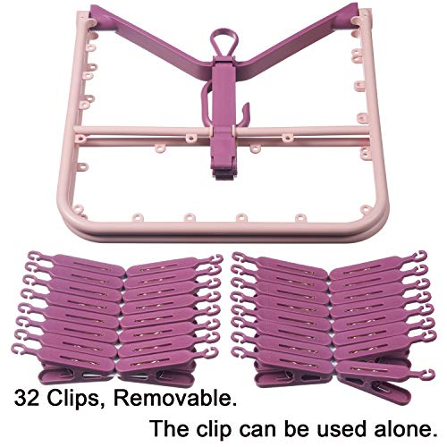 Foldable Clip Hangers with 32 Clothes Pins Drying Clips Laundry Clip - color: Pink