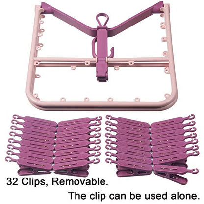 Foldable Clip Hangers with 32 Clothes Pins Drying Clips Laundry Clip - color: Pink