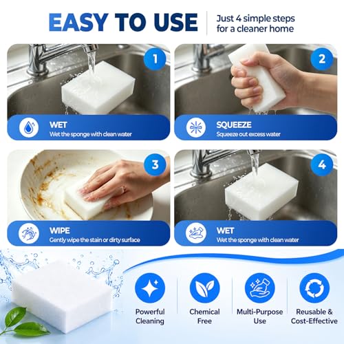 Professional Magic Cleaning Sponge 50 Pack Bulk - Commercial Grade Melamine Sponge for Restaurant, Hotel, Office - Heavy Duty Multi Surface Cleaner - color: Off-white, size: 50 Pack 3.93“x2.36”x0.79"