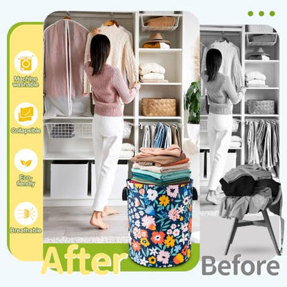 Folk Floral Art Laundry Basket Foldable Waterproof Hamper 18.9 x 16.5 Inch - color: Folk Floral Art