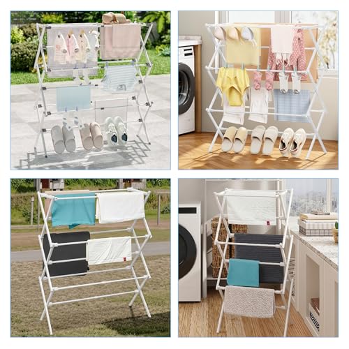 3-Tier Foldable Clothes Drying Rack Adjustable (15.75in-29in W), Laundry Drying Rack Collapsible Easy Assembly, Small Folding Portable Air Dryer for Laundry Indoor Outdoor 40"x29"x13"