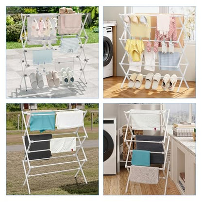 3-Tier Foldable Clothes Drying Rack Adjustable (15.75in-29in W), Laundry Drying Rack Collapsible Easy Assembly, Small Folding Portable Air Dryer for Laundry Indoor Outdoor 40"x29"x13"