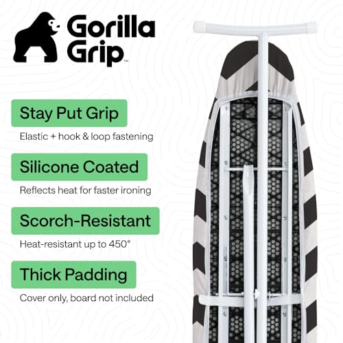 GORILLA GRIP Padded Ironing Board Cover, 15x54, Chevron - color: Chevron: Black/Linen, size: 15" X 54"