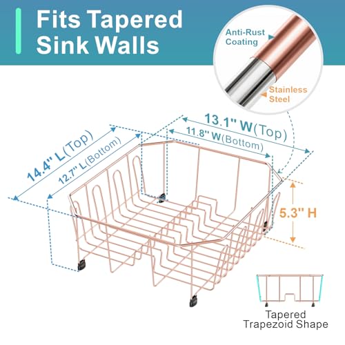 GSlife Small in Sink Dish Drying Rack - Stainless Steel for RV Kitchen - color: Rose Gold, size: Medium - 14.4" x 13.1" x 5.3"