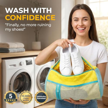 8-Piece Shoe Washing Machine Bag & Dryer Bag for Shoes 4x Each - 360° Thick Protection, Highly Durable Mesh Sneaker Washer w/Zipper Lock – Deep Cleaning Sneaker Laundry Bag for Spotless Shoes - color: Yellow 8pcs