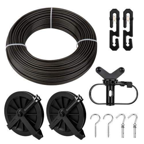 Outdoor Clothesline Kit, Metal Clothes line Pulley Kit for Outside - color: Black