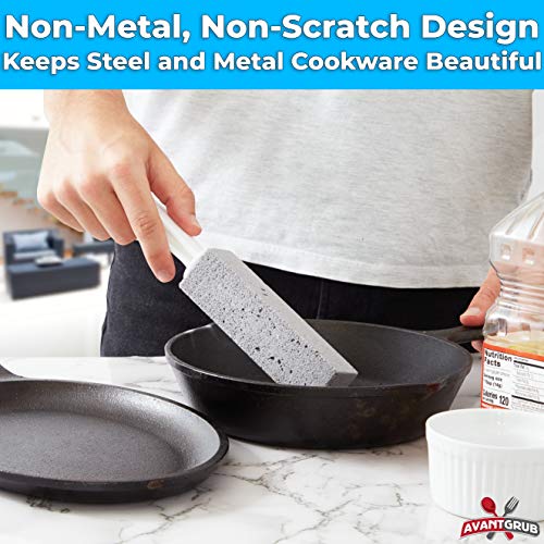 Non-Toxic, Chemical-Free Grey Pumice Scrubber 2 Pk with Handle. Perfect Reusable Cleaning Block for Kitchen, Cookware, Grills, BBQs and Bathrooms. Best Cleaner for Rust Stains, Carbon, or Calcium - size: 1 Count (Pack of 2)