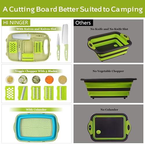 9-in-1Collapsible Cutting Board with Colander Wash Basket Camping RV Gift - color: Blue