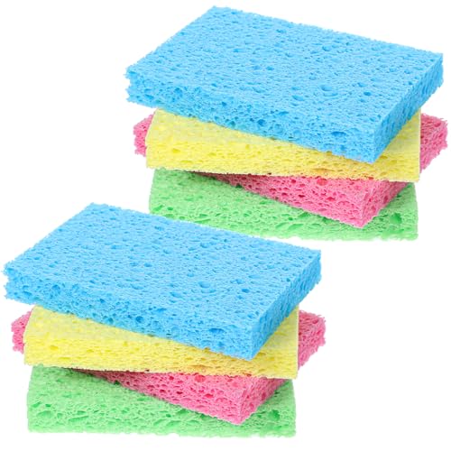 8PCS Cellulose Sponges, Colorful Non Scratch Sponges for Cleaning Dishes, Household Scrubbing Sponge Bulk, Compressed Natural Sponge for Kitchen Bathroom Sink(4 Colors)