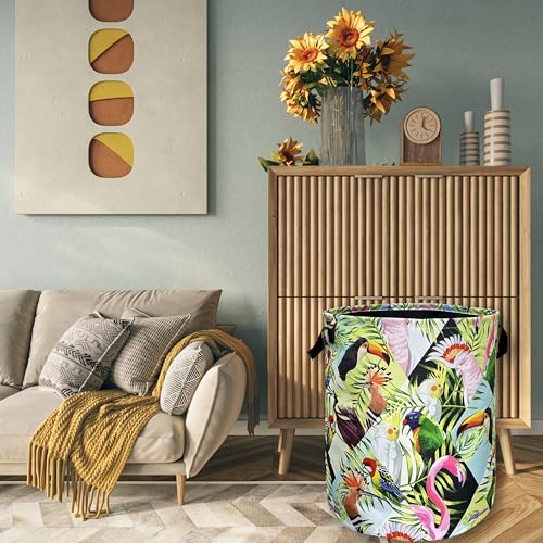 Tropical Birds Laundry Basket Foldable Oxford Cloth Hamper 18.9" x1 6.5" - color: Colorful Tropical Birds Palm Leaves