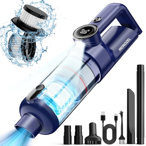 MONOZEL Handheld Vacuum Cordless - Car Vacuum Cleaner with Brushless Motor, 15kPa Powerful Suction Vacuum with LED Light, Type C Port, 2 Fliters, Portable Hand Vacuum for Home, Pet and Car - color: Purpleblue