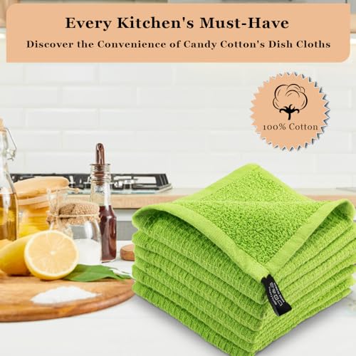 Kitchen Cleaning Dish Wash Cloths Waffle Terry Design Kitchen DishCloths|Washable 12x12 Cotton Dish Rags for Drying Dishes|Counter Top Barista Dust Wipes|Spring Easter Basket Decor| 6 Pc -Apple Green - color: Apple Green