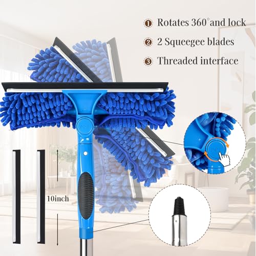 67" Window Squeegee for Window Cleaning with Extension Pole, 3-in-1 - color: Blue