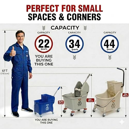MATTHEW Cleaning Blue 22Quart Compact Mop Bucket INCL.2 Pcs Mop Head with Side Press Wringer On Wheels,Tandem Portable Floor Cleaning Wavebrake,Ideal for Household,Industrial,Restaurant,Janitorial Use - color: Blue, size: 22 Quart (Side Press Wringer)