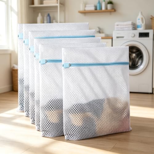 Large Mesh Laundry Wash Bag for Delicates, Lingerie Garment Bag with Premium Snag-Proof Zipper, Heavy Duty Reusable Travel Storage Organizer for Bras, Socks, Sweaters - Large (1 Pack,Blue)