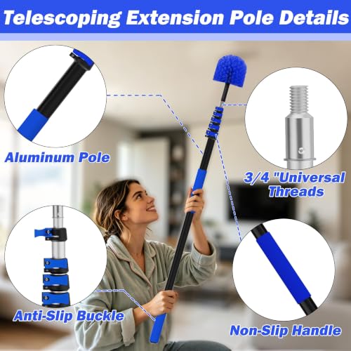 26FT Reach Duster Kits, Window Cleaning kit with 5-20FT Telescoping Extension Pole, Cobweb Duster, Washable Fan Duster for Ceiling, Window Squeegee for Glass and Microfiber Feather Duster - size: 20FT