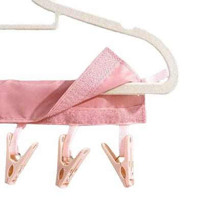 Portable Hanger Clips Travel Clothesline Folding Towel Drying Rack - color: Pink