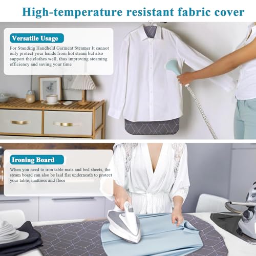 Steamer Board for Clothes - 35"x17.5" Hanging Steamer Board with Ironing Glove, Over Door Foldable Steam Stand, 360° Rotatable Hook, Garment Steamer Rack for Steaming & Ironing - color: Silver Coated