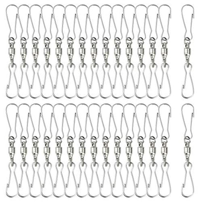 30 Pack Swivel Dual Clips, 2.76" Length Smooth Spinning Dual Clip Spiral Wind Spinner Hangers Twist Hanging Hooks for Windsocks, Plant, Flower, Bird Feeder, Kites, Lights, Flags, Lanterns, Party