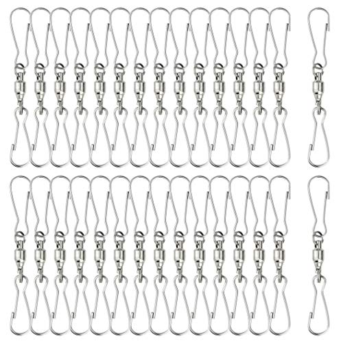 30 Pack Swivel Dual Clips, 2.76" Length Smooth Spinning Dual Clip Spiral Wind Spinner Hangers Twist Hanging Hooks for Windsocks, Plant, Flower, Bird Feeder, Kites, Lights, Flags, Lanterns, Party