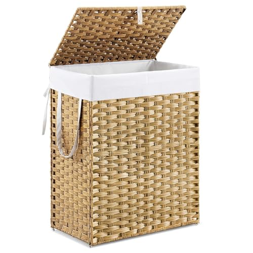 NEWBULIG 90L Large Laundry Hamper with Lid, Collapsible Dirty Clothes Basket Bag, Freestanding Fabric Bin for Bedroom, Bathroom, Closet and Dorm Room Organization Closet & Dorm Goose Yellow - color: Goose Yellow