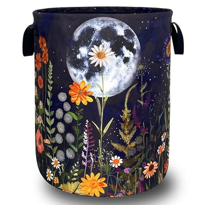Moon Flowers Laundry Basket Oxford Cloth Hamper18.9"x16.5" - color: Full Moon Floral and Butterfly