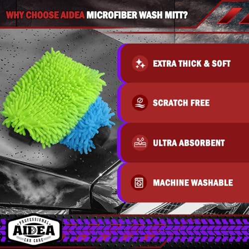 AIDEA Car Wash Mitt Microfiber, 2PK, Car Wash Brush, 8''X12'' - color: Green Blue, size: 2PK-8''X12''