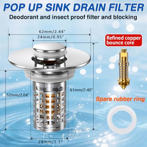Sink Stopper Hair Catcher, Pop-up Sink Drain Strainer with Removable Stainless Steel Strainer Basket Hair Catcher, Bathroom Sink Strainer for Bathroom Sink Stopper (1PCS) - color: 1,copper Square Mesh
