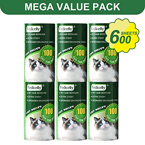 Fedicelly Lint Rollers Pet Hair Extra Sticky Refills,Mega Value Set 600 Sheets for Cat and Dog Hair Removal,100 Sheets Per Roller (Pack of 6) - size: 600 Sheets