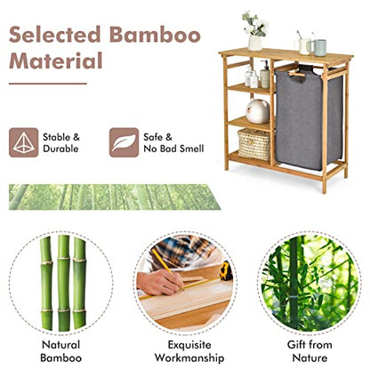 Giantex Bamboo Laundry Hamper Stand, Freestanding Laundry Organizer