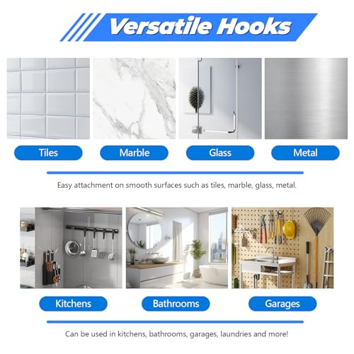 LELE LIFE 2 Pack Broom Holder Mop Hanger - Strong Suction Cup - No Drill Removable Broom Organizer Rack Wall Mount with Hooks for Bathroom Kitchen Garage, Clear - color: Clear