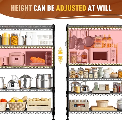 REIBII 63" H 5-Tier Heavy Duty Storage Shelves, 1020 lbs, 2-in-1 Adjustable - size: 5 Tier-14"D x 29"W x 63"H