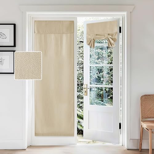 RYB HOME Thick Faux Linen Weave Textured Curtains for French Door Tie up Window Covers Sidelight Door Curtains Blinds for Patio, 1 Piece, 26W x 80L Inches,Light Beige - color: Light Beige, size: 26"W x 80"L (Pack of 1)