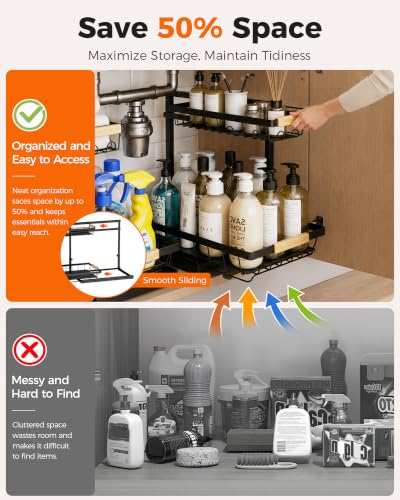 Sevenblue 2-Pack 2-Tier Height Adjustable Under Sink Organizer & Storage - color: Black, size: Large