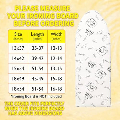 Seiritex Over the Door Ironing Board Cover 13 x 37 inch, Small Iron Board Cover w Heat Reflective Thick Padding with Hook and Loop Fasteners (White Update Version) - color: White, size: 13x37 Update