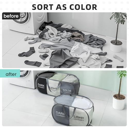 Collapsible Laundry Baskets with 3 Compartments, Black + Grey + Begie - color: Black + Grey + Begie