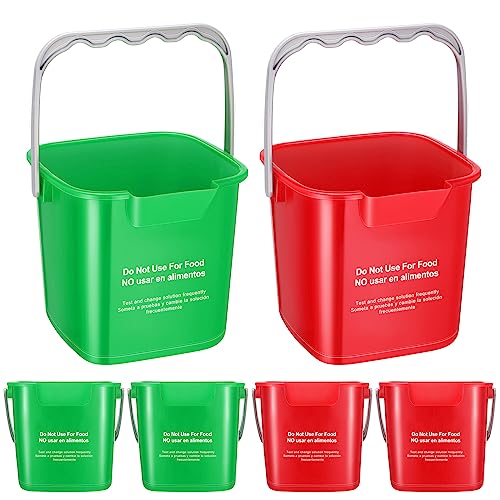 Roshtia 6 Pcs 6 Quart Cleaning Sanitizer Buckets Square Pails, Red, Green - color: Red, Green