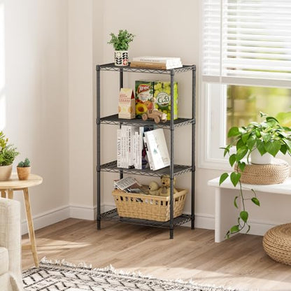 SINGAYE 4 Metal Shelves Wire Shelving Storage Shelf Adjustable Unit Pantry - color: Black, size: 4 Tier 14"Dx24"Wx48"H