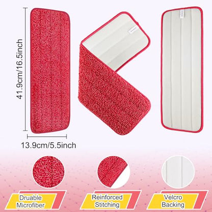 16.5 Inch Reusable Mop Pads Microfiber Spray Mop Replacement Heads for Wet/Dry Mops Compatible with Bona Floor Care System (6 Pack) - color: Red