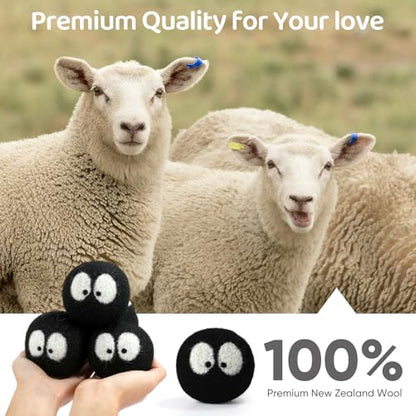 Wool Dryer Balls 6 Pack, Natural Fabric Softener, Dryer Balls Laundry Reusable, Reduces Clothing Wrinkles and Saves Drying Time (Black) - color: Black