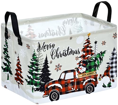 Christmas Basket Box Hamper Storage Basket Collapsible Organizer Bin Gift Shelf Baskets for Home and Kitchen Storage - color: Christmas track