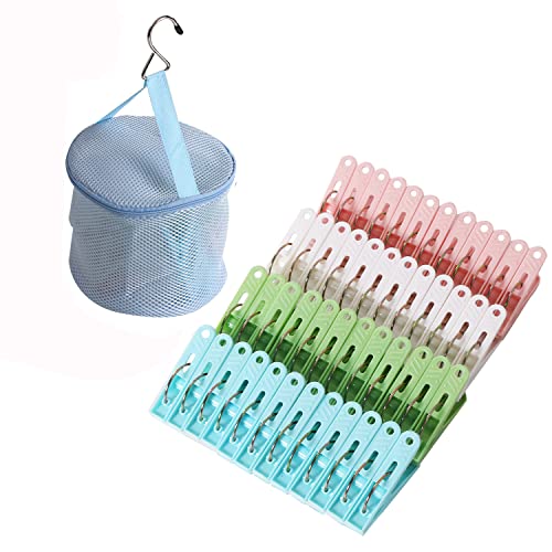 48 Pack Plastic Clothes Pins Heavy Duty Outdoor for Hanging Clothes, Colored Clothespins Clips with Springs Clothes Drying Line Pegs with Mesh Clothes pin Bag，Crafts Picture Clips Food Package Clips - style: 48 Pack Clothes Pins
